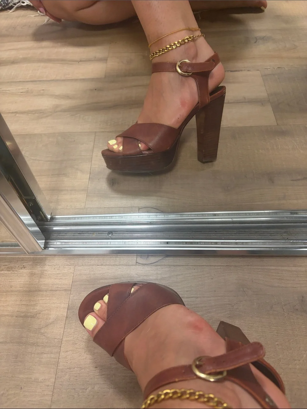 Caparros Tan Leather Platform Sandal with Ankle Strap